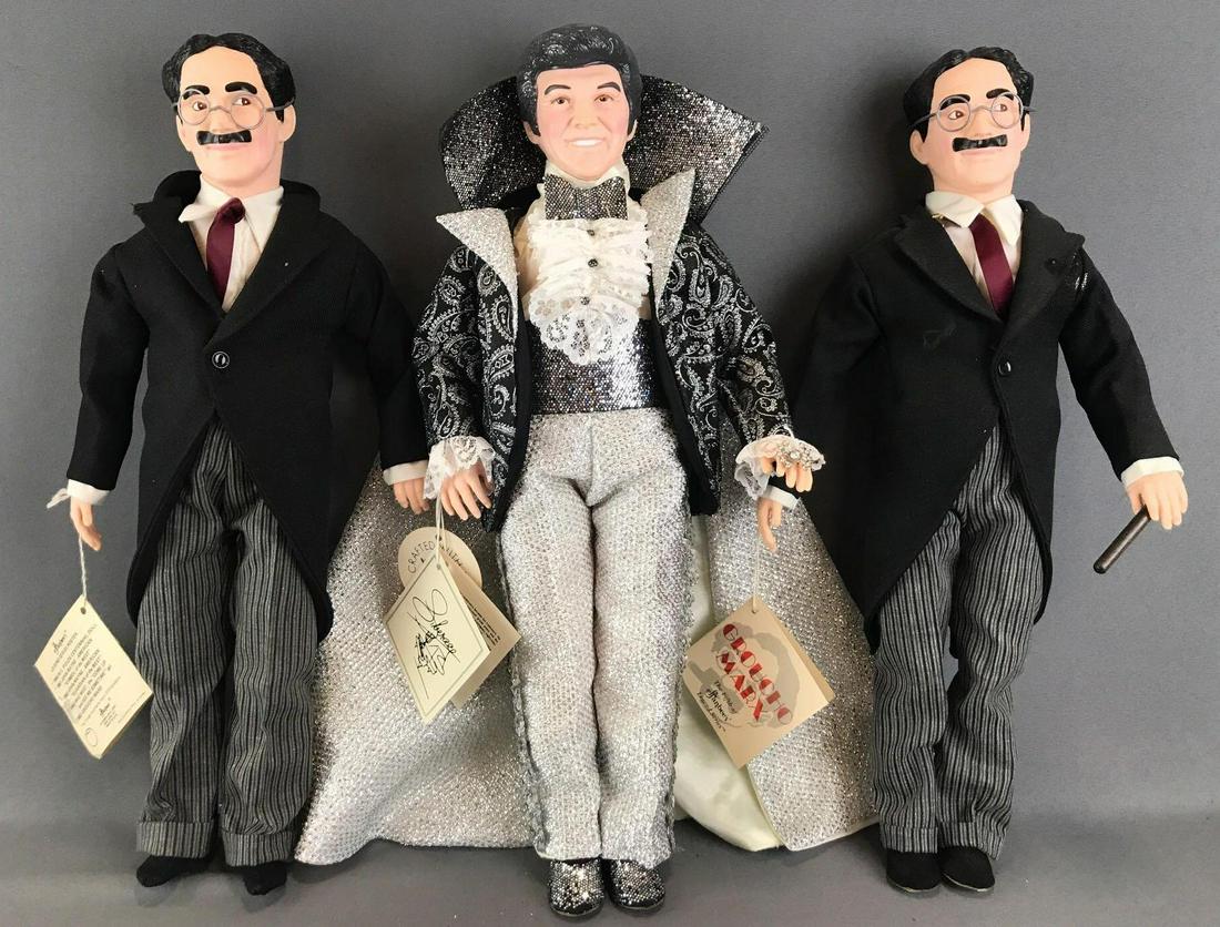 Group of 3 Effanbee Legends Series dolls: Includes (2) Groucho Marx and Liberace. Dolls are inches tall, plastic, unknown completion. Appx 20 inches each