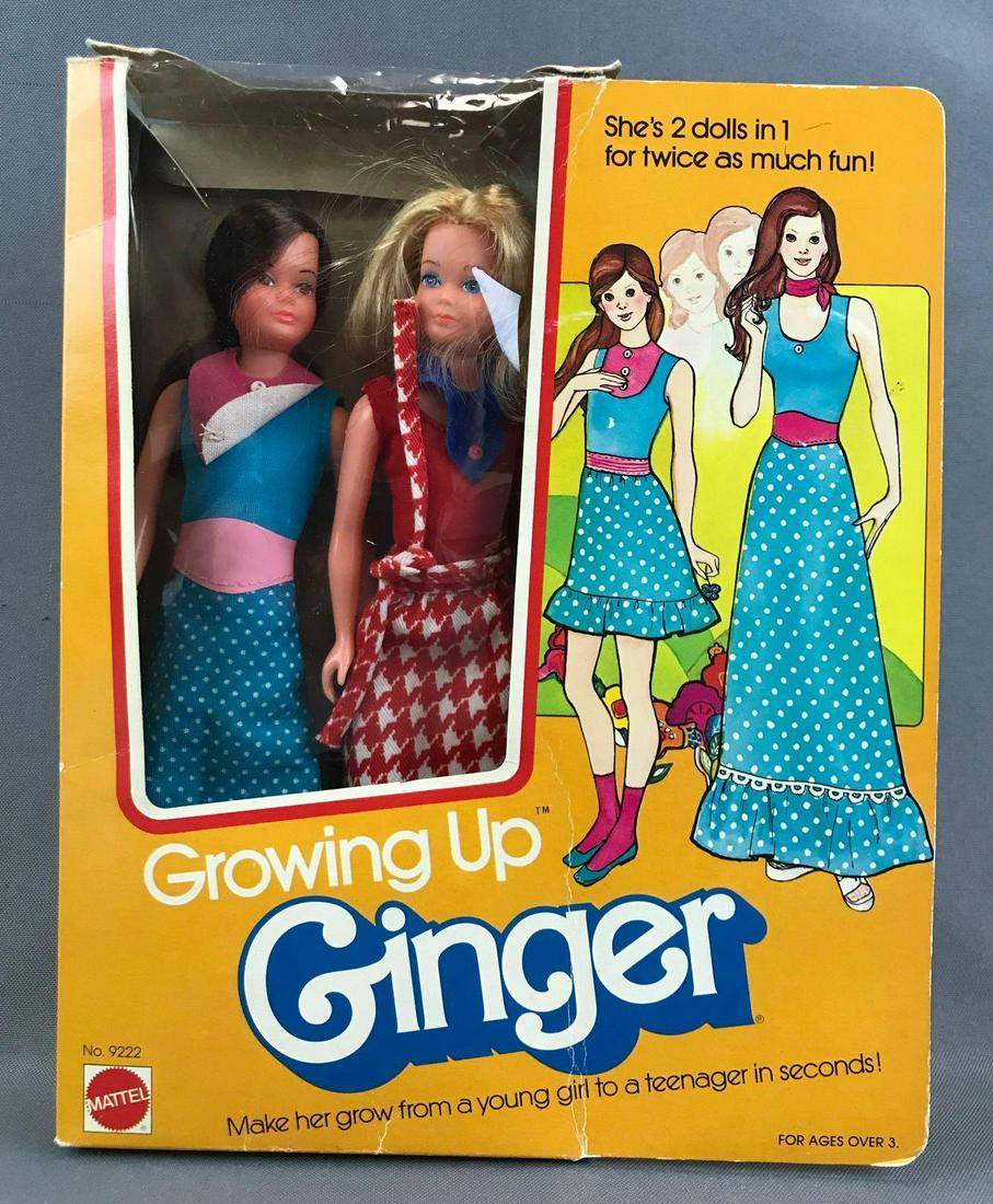 Vintage 1970s Growing Up Ginger in original packaging: Includes Growing up Skipper. Dolls are 9 inches each, missing extra clothing