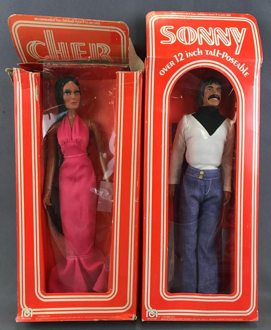 Group of 2 vintage 1976 Mego Corp Sonny & Cher fashion: Dolls are 12 inches each