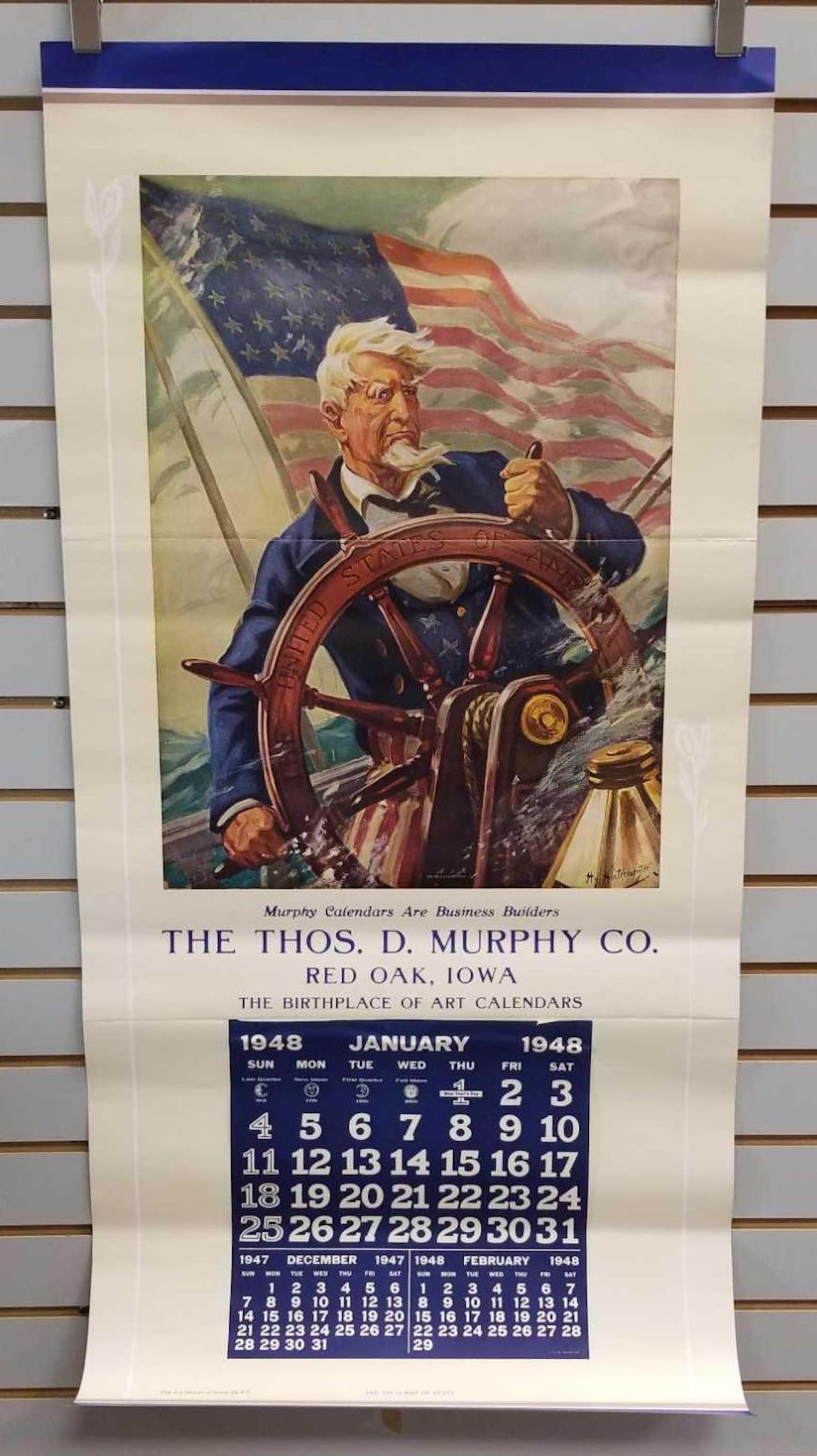 Vintage Patriotic Murphy art calendar sample: Sail on o ship of state. Small tear in upper corner, some creases. 22 x 45 inches