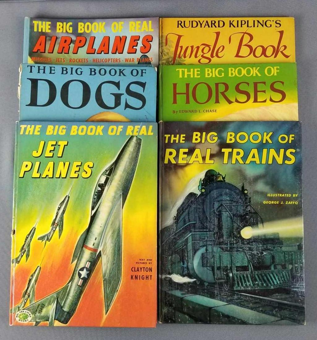 Group of 6 vintage Big Treasure Books: Childrens books, big book of dogs, jet planes, real trains, Jungle Book and more