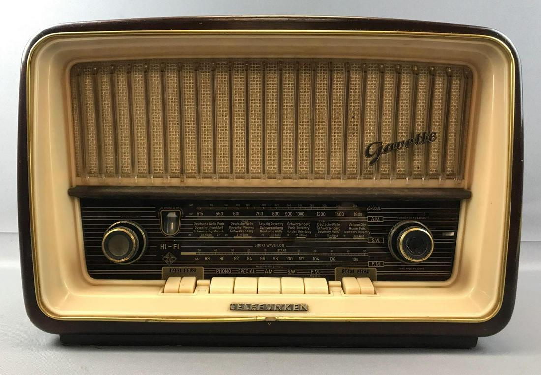 Vintage Telefunken Model Gavotte 8U Radio: 18 x 12 x 7 1/2 inches. Made in West Germany; "superheterodyne hi-fi system" - no cord, untested