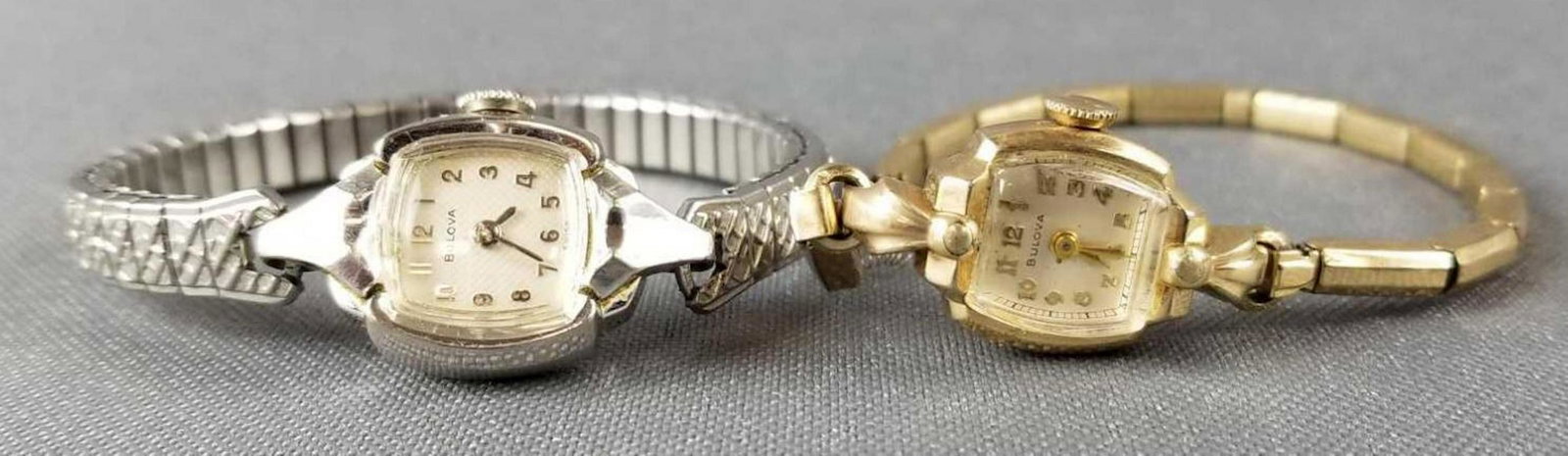 2 vintage Bulova ladies watches: 10k gold plate. One has broken band