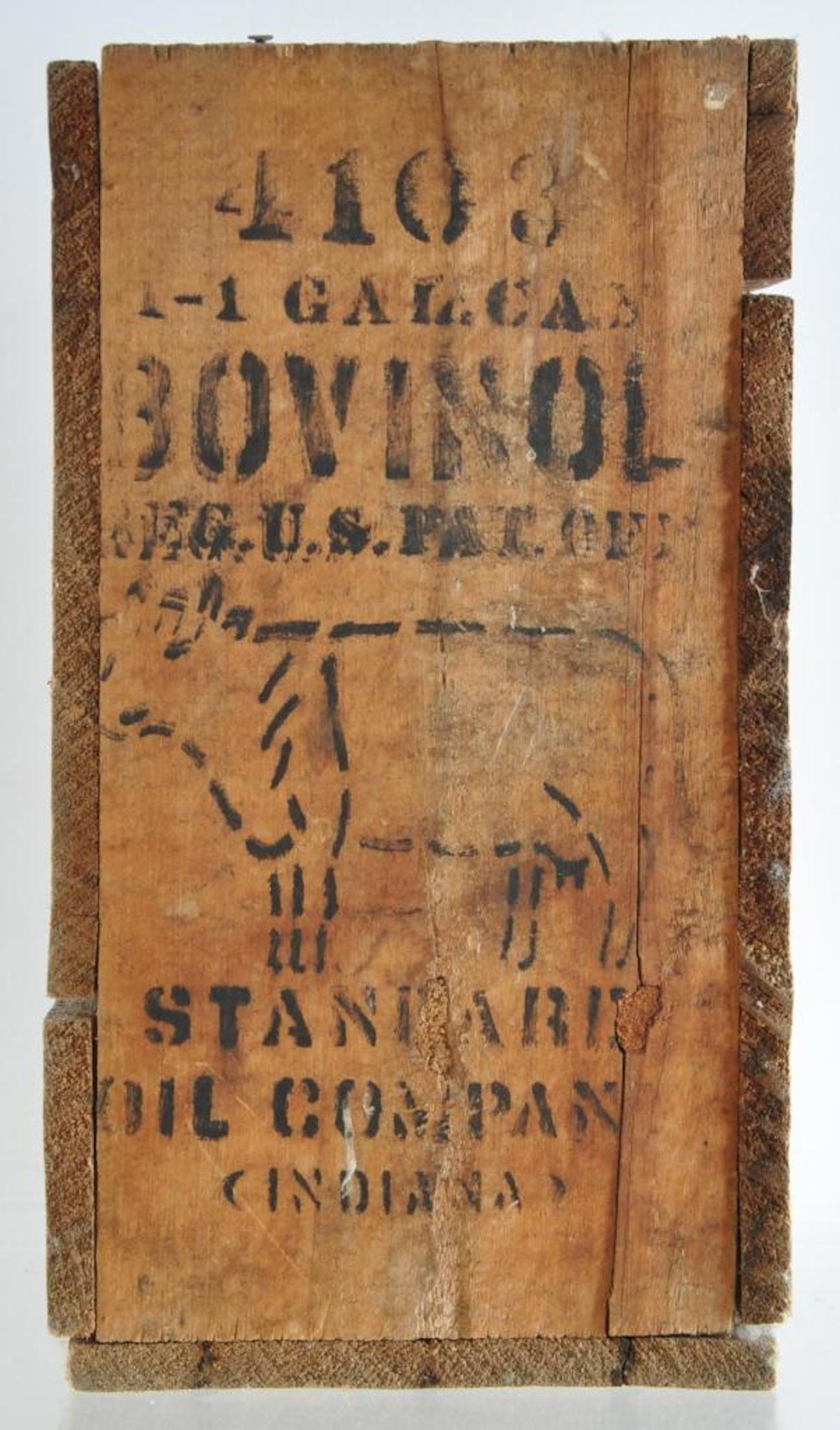 Antique Standard Oil Bovinol Advertising Wood Crate: 7 x 6 x 11 1/2 inches, Standard Oil Co. Indiana