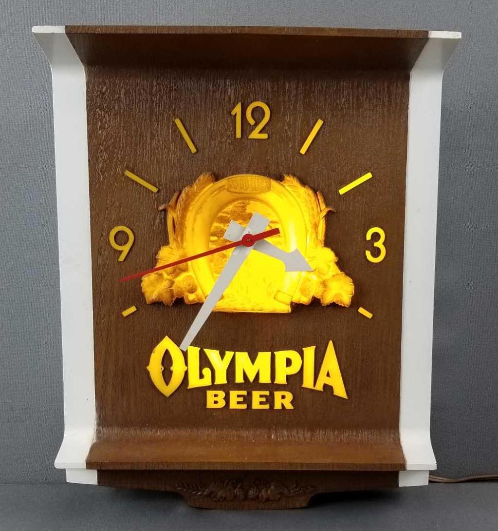 Vintage Olympia Beer bar sign: Light works. Circa 1960s. 12 x 15 inches