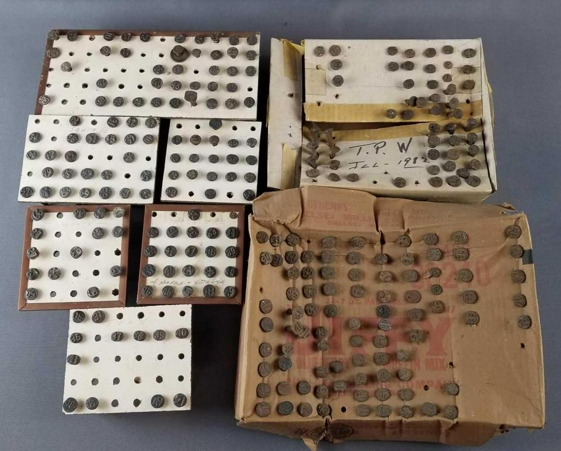Group of railroad date nails: Wabash, Santa Fe, TP&W and others.