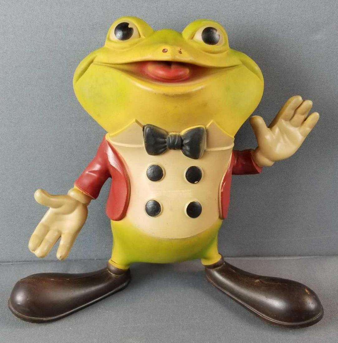 Vintage Froggy the Gremlin Squeaky Toy: Squeaker works. Some wear consistent with age and use. Dated 1948 Rempel Mfg Inc. 9.5 inches tall. From The Buster Brown Show