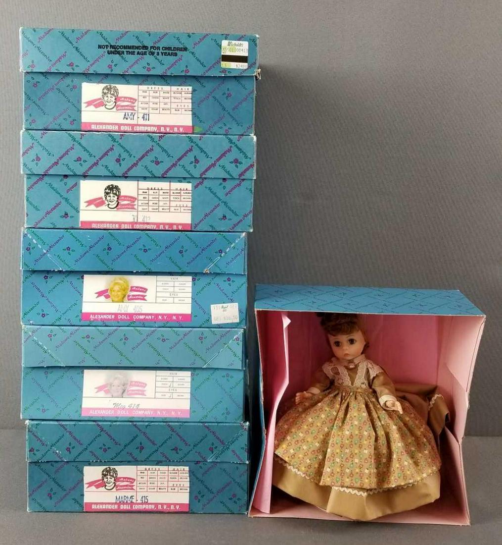 Group of 6 Madame Alexander Little Women dolls: In original boxes. 8 inches tall. Amy 405, 411, Meg 408, 414, Jo 413, Marme 415.