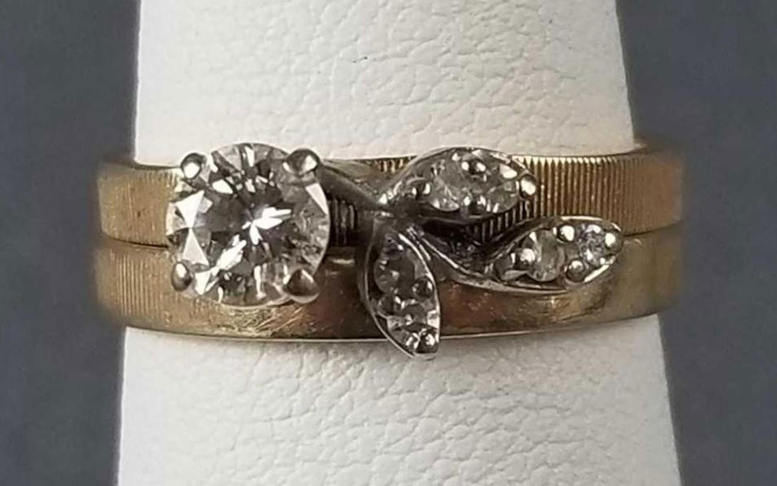 Diamond and 14k gold engagement and wedding ring: Size 5.75. Total weight 4g.