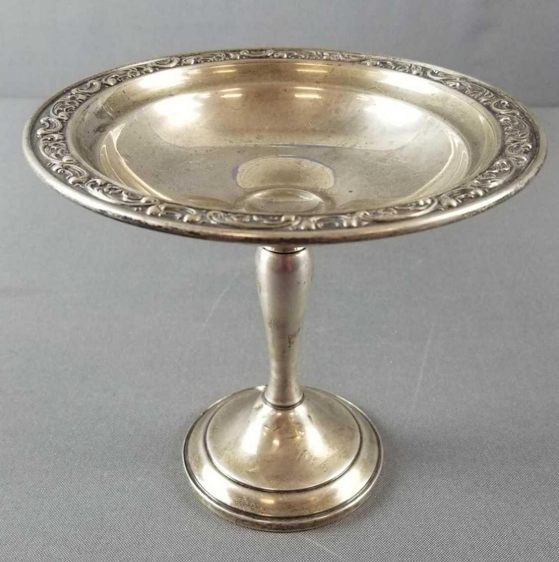 Gorham sterling silver rose scroll compote: #1240, 6 inch tall weighted compote.