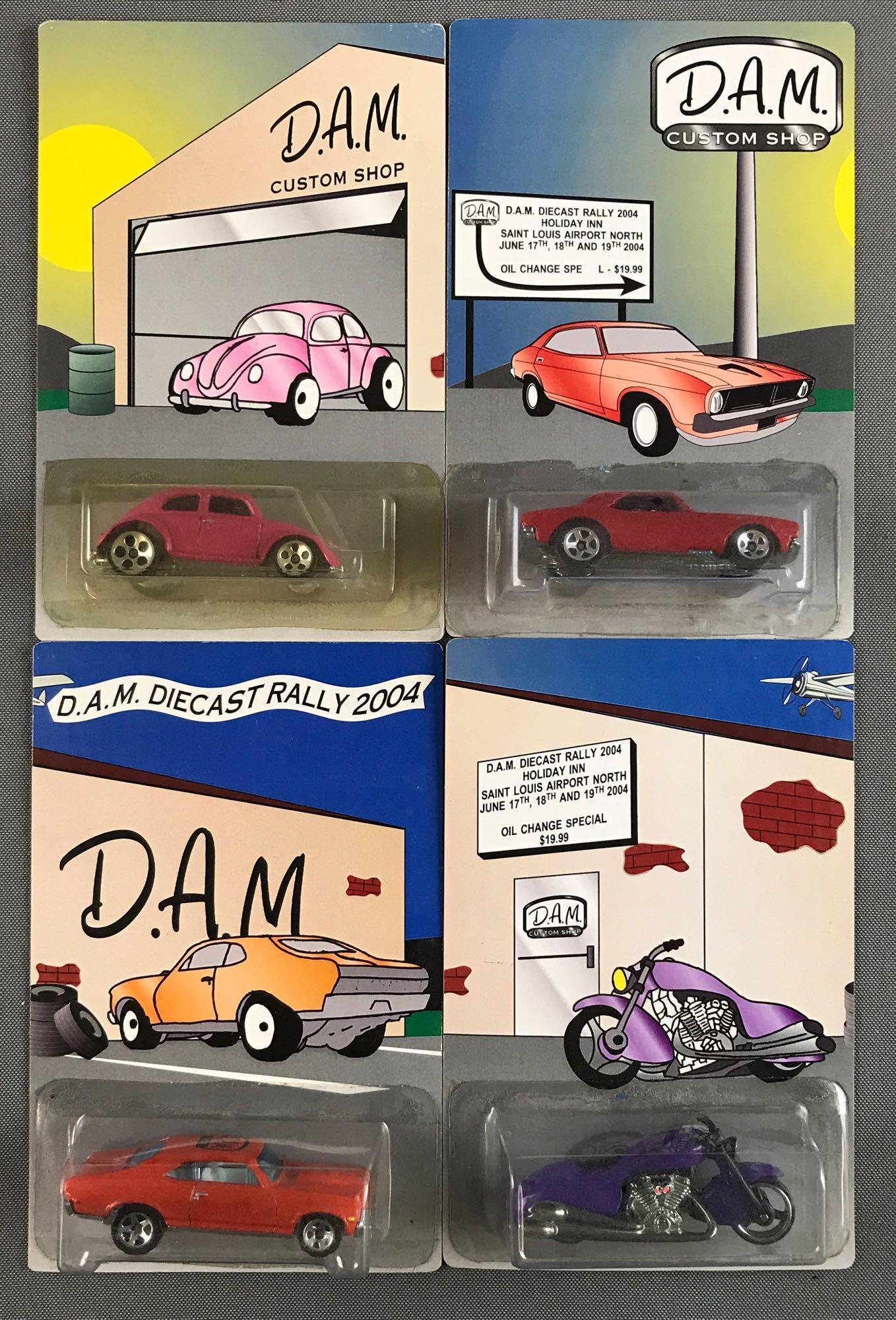 Group of 4 Hit Wheels D.A.M. Diecast Rally 2004: Limited edition, numbered. Includes 68 Nova, 67 Camaro and more. New old stock.