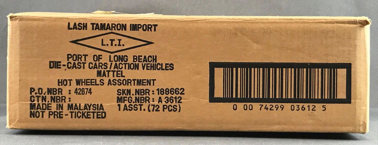 Partial shipping box of assorted Hot Wheels die-cast: Approximately 50+ pieces. In original packaging, includes duplicates. Box measures 15.5x14.25x5 inches.
