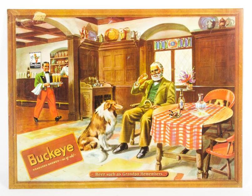 Vintage Buckeye Beer Advertising Tin on Cardboard Sign (1 of 2)