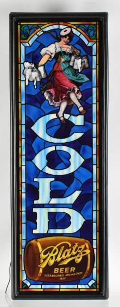 Vintage Blatz Light Up Advertising Beer Sign: New Old Stock with Original Shipping Box, Working Condition, 10 x 29 1/2 inches