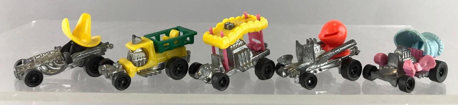 Group of 5 Mattel Hot Wheels Zowees die-cast vehicles: c. 1970s Shell promos, includes Baby Buggy, Good Knight, Beddy Bye, Bumble Seat, and Desperado. Appx 1 inch each