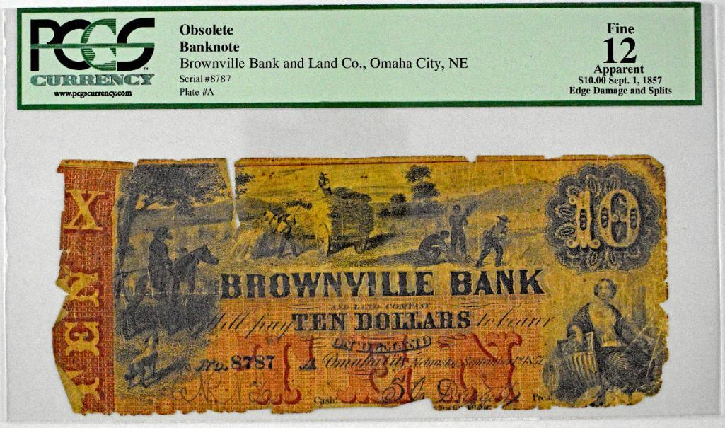 Obsolete Banknote 1857 $10 (PCGS) Fine 12 Apparent (1 of 2)