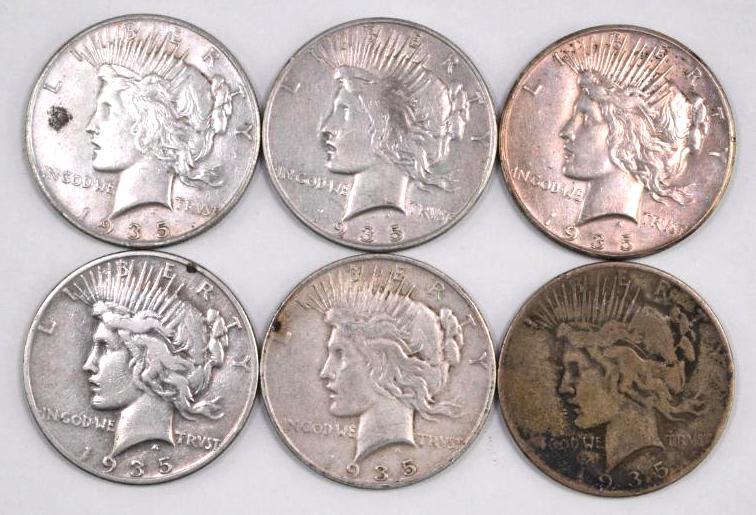 Group of (6) Peace Silver Dollars (1 of 2)