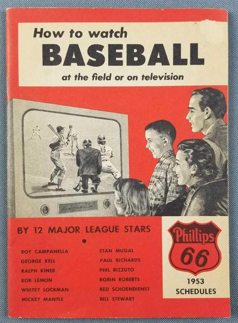 1953 How to Watch Baseball booklet: By 12 major league stars, including Stan Musial, Roy Campanella, Mickey Mantle, Bob Lemon and more. 5 x 7 inches