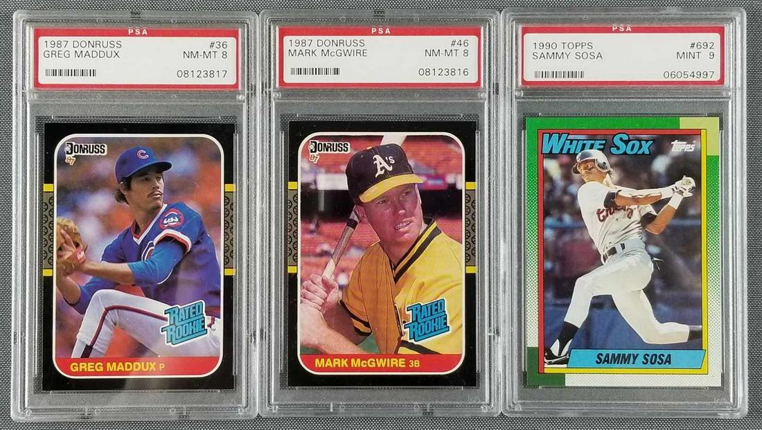Group of 3 baseball cards- Maddux, McGwire, Sosa (1 of 2)