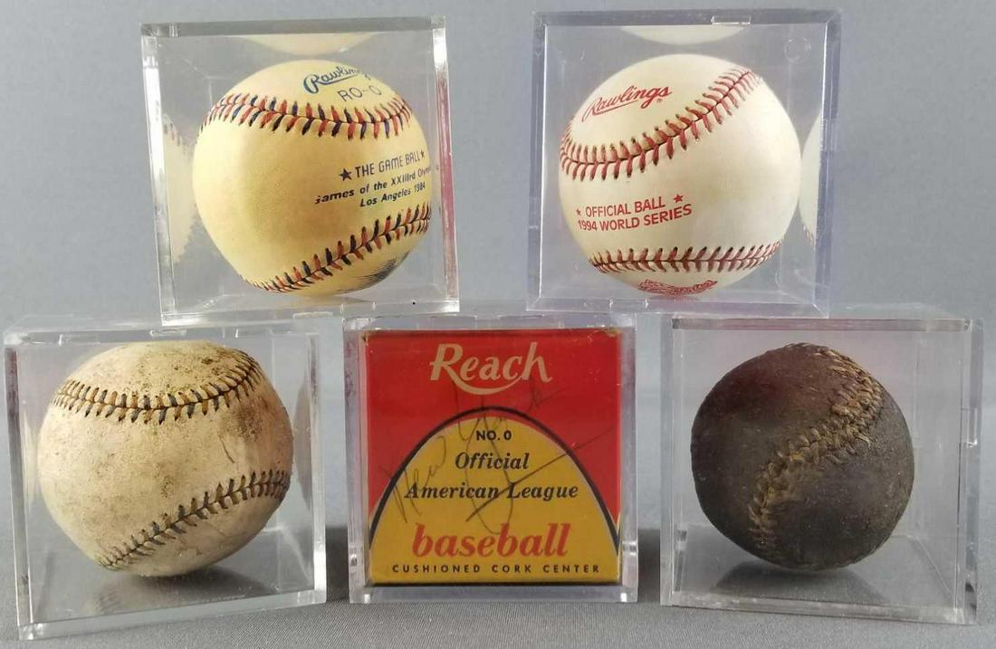 Group of 5 baseballs and baseball box (1 of 3)