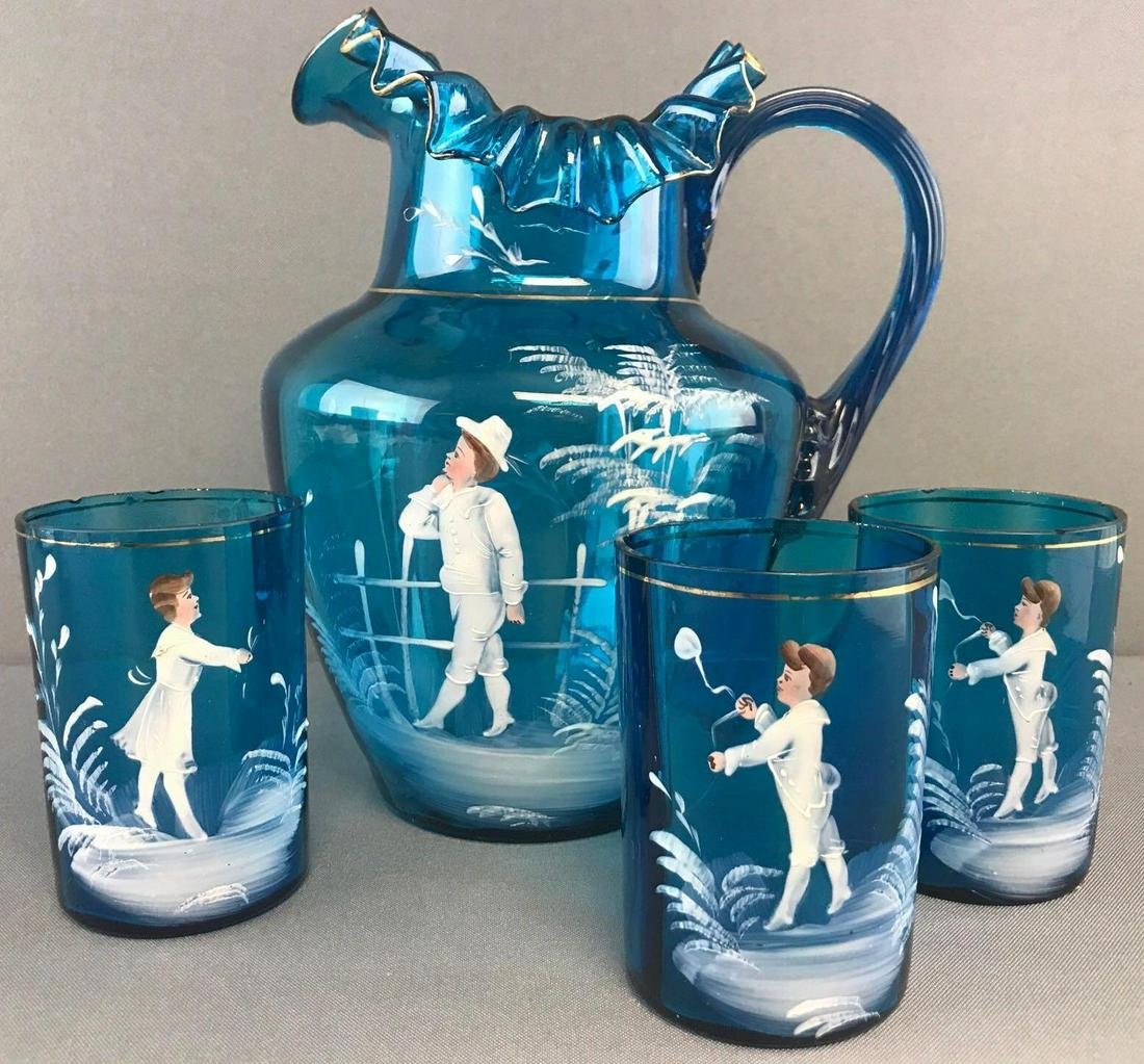 4 piece Antqiue Mary Gregory hand painted glass pitcher (1 of 10)