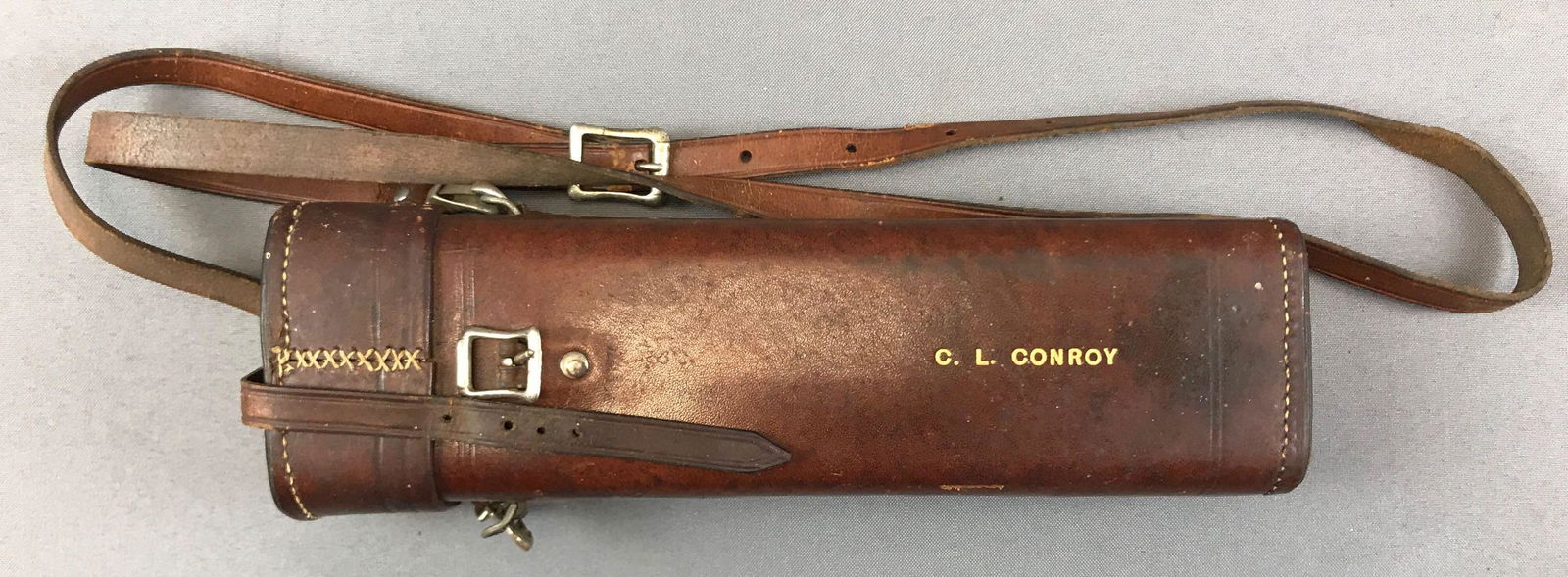 Antique Leather Felt Lined Case w/ Shoulder Strap (1 of 4)