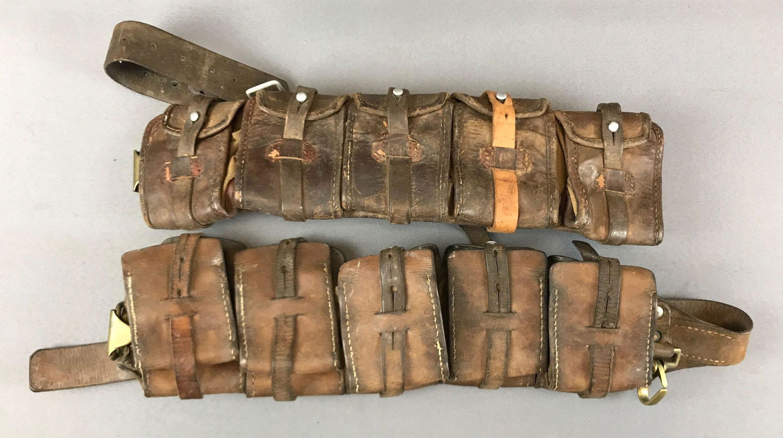 Lot of 2 : Antique Leather Ammo Pouch" Belts" (1 of 3)