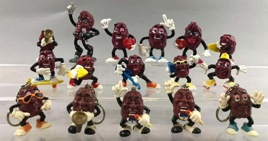 Group of 16 assorted Applause California Raisins: (5) keychains, some duplicates. Largest is inches