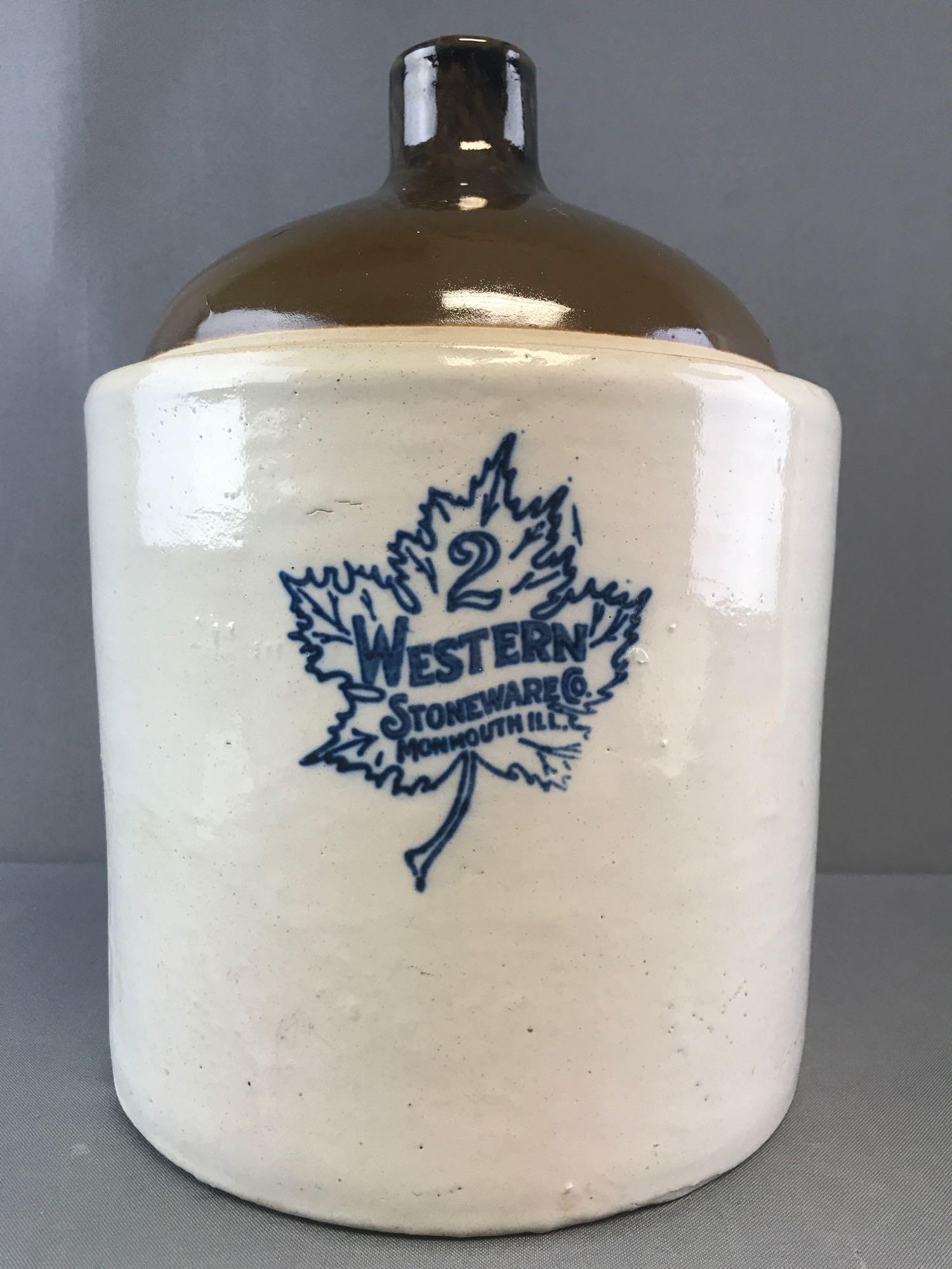 Vintage Western Stoneware Co. Monmouth, Illinois Maple: 2 gallons, no visible chips or cracks