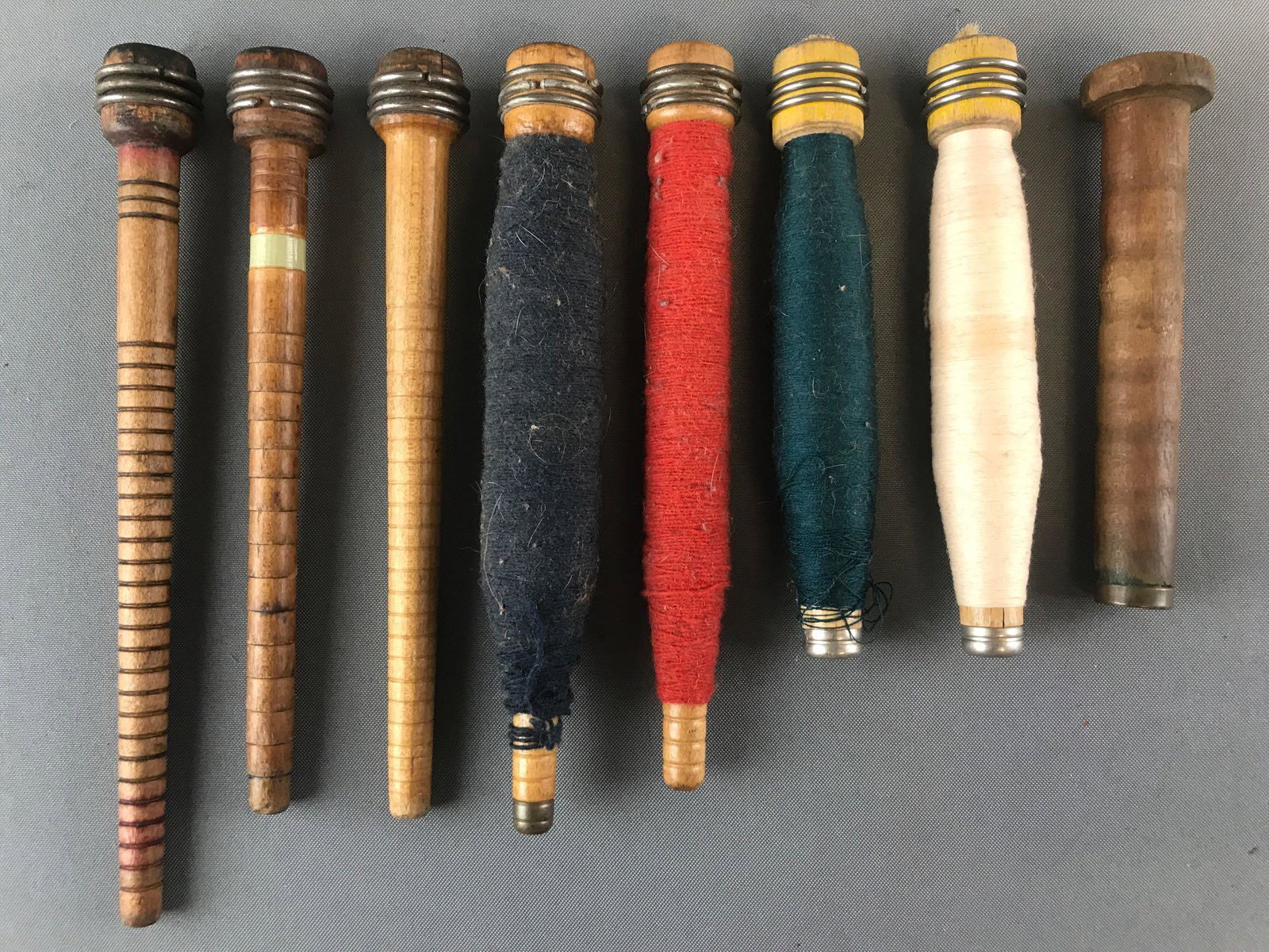 Group of 9 antique wooden spools (1 of 5)