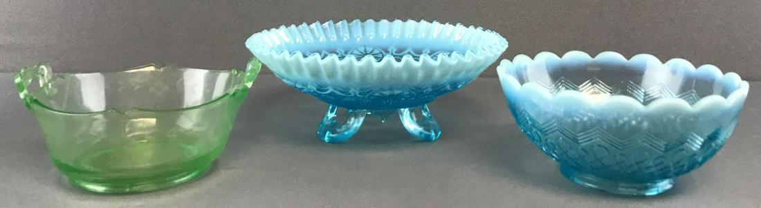Group of 3 assorted depression glass bowls-blue and (1 of 3)