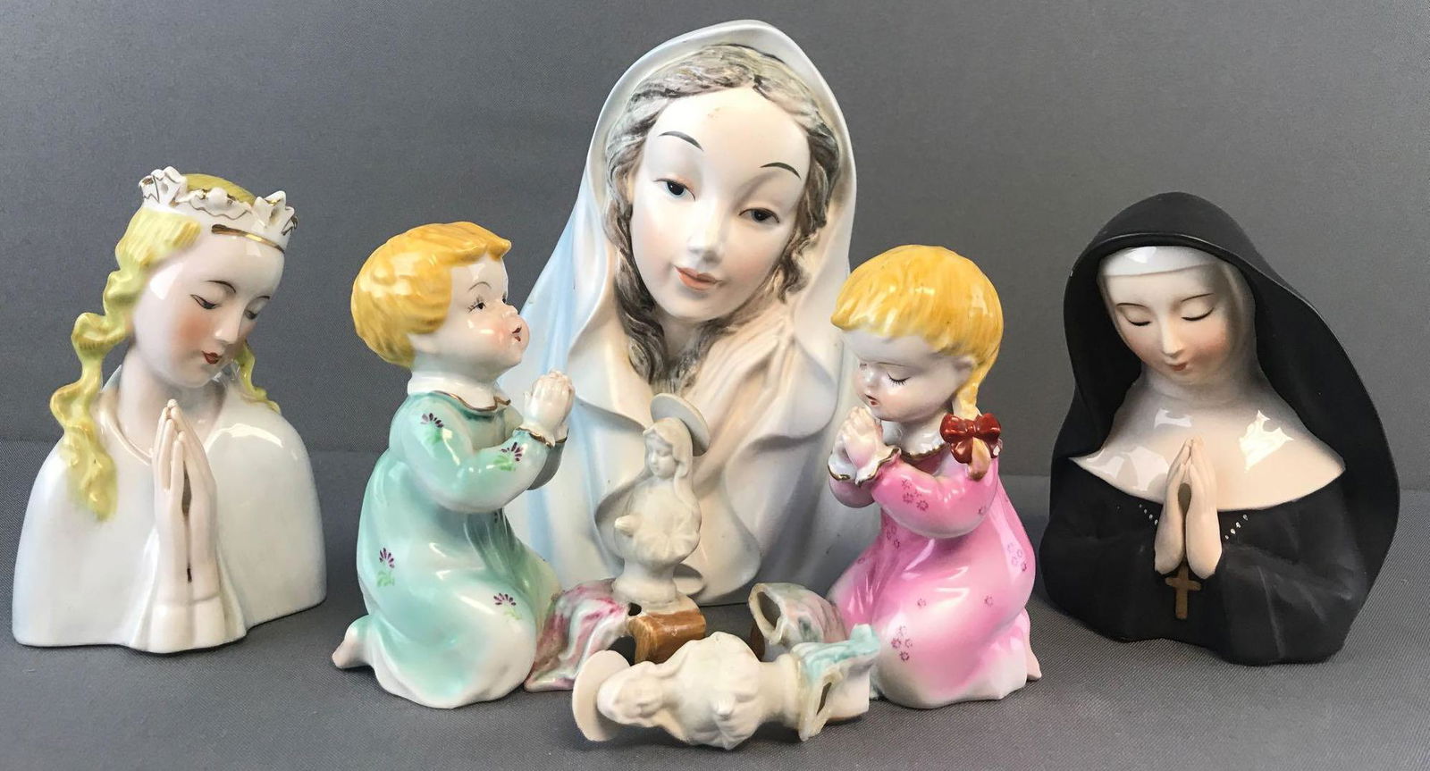 5 piece group of religious figurines, planter (1 of 12)