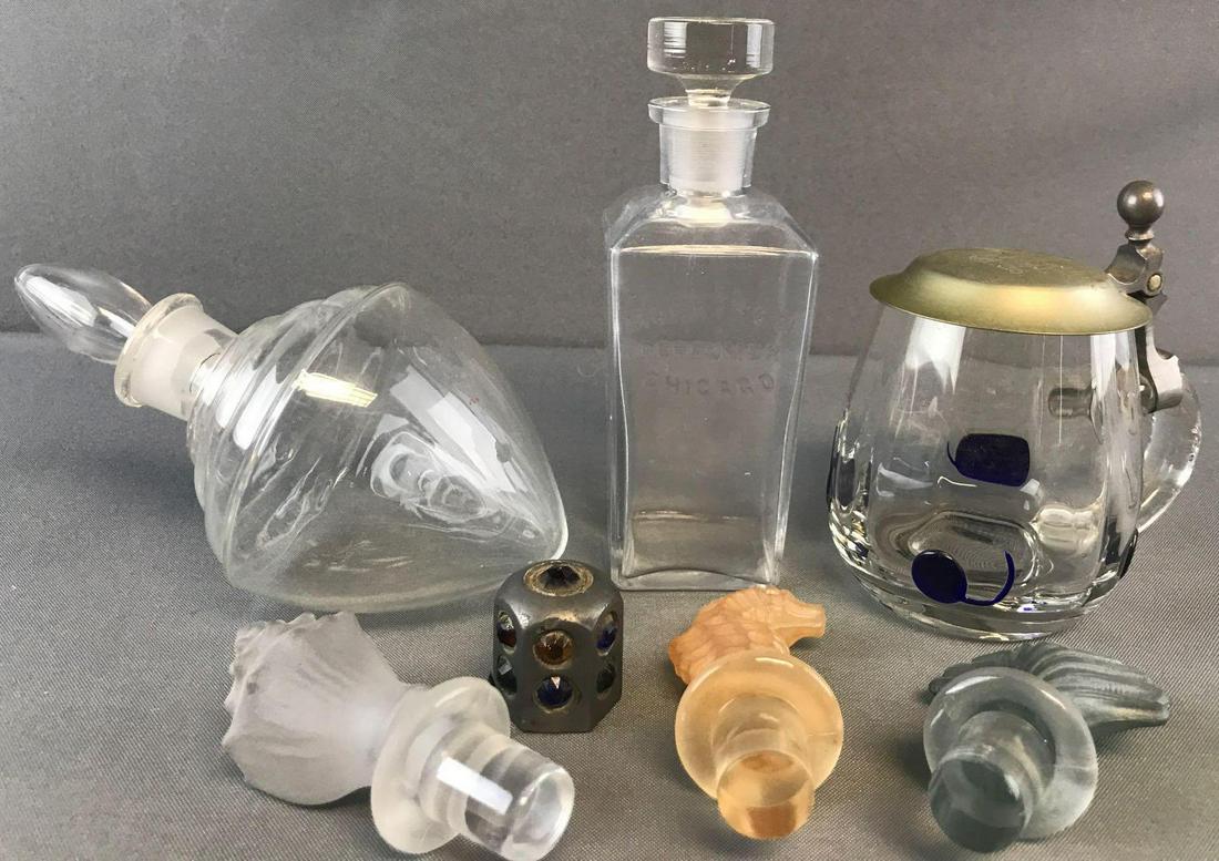 9 piece group assorted vintage glass bottles, stoppers, (1 of 6)