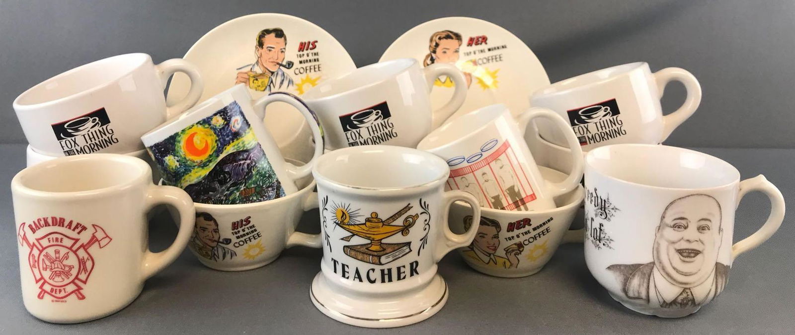 15 piece group of assorted mugs, saucers (1 of 4)