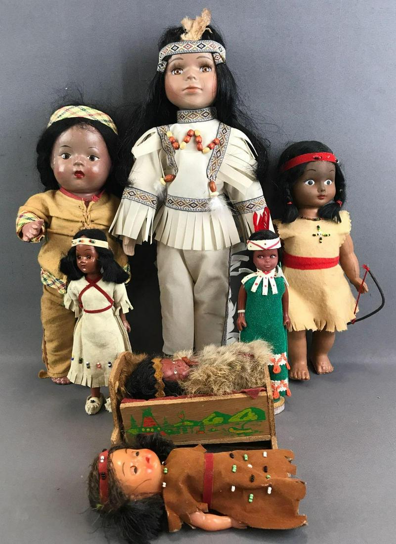 7 piece group of assorted Native American Indian dolls (1 of 7)