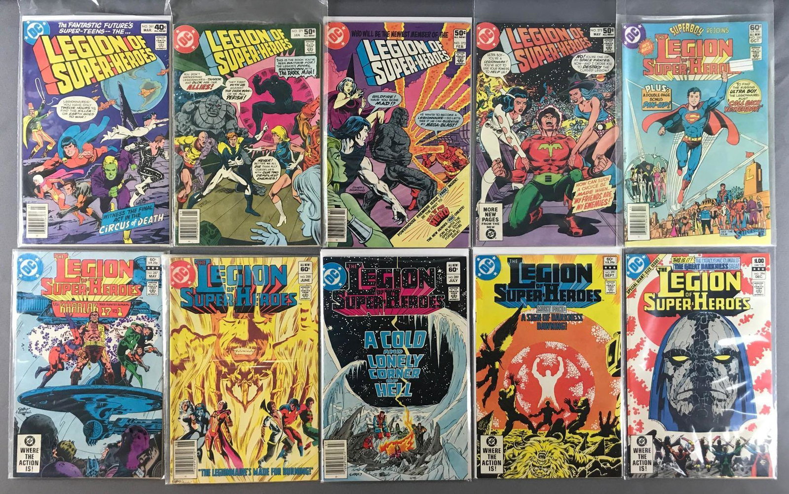 Group of 10 DC Comics The Legion of Super-Heroes comic: Includes No. 261, 271, 272, 275, 280, 287-289, 291, 294. 1980-1982, Bronze Age, $.40-$1.00