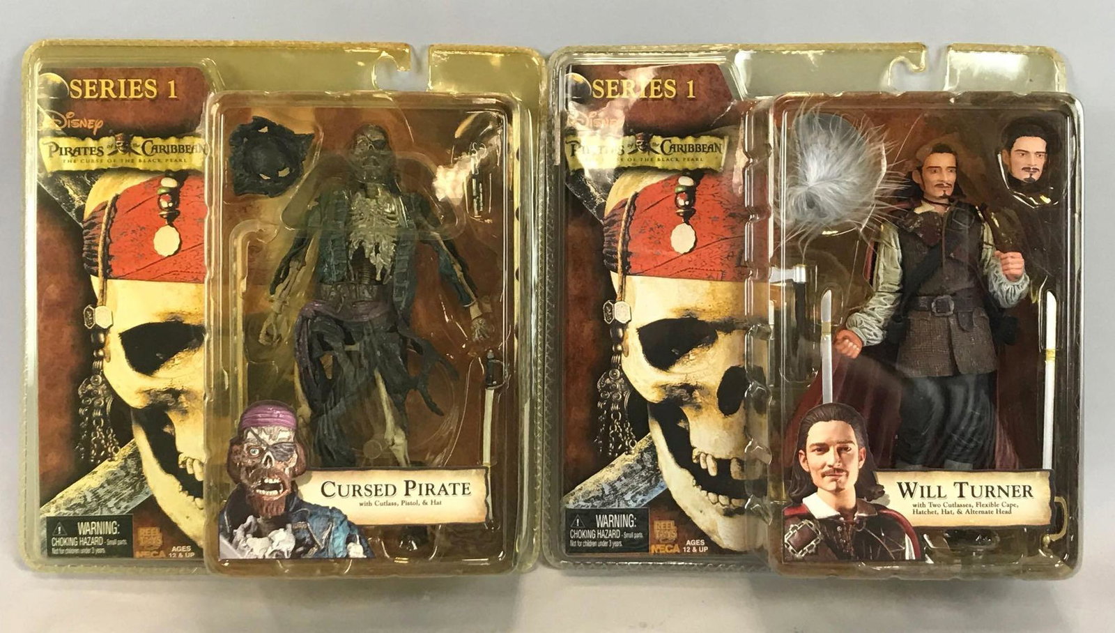 Group of 2 Reel Toys Pirates of the Caribbean action: Series 1 Will Turner and Cursed Pirate, 7 inches each, new in original packaging