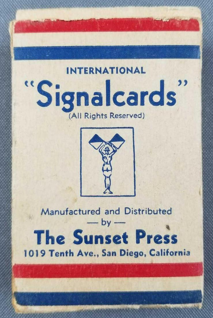 Vintage International Signalcards in original box: Manufactured by The Sunset Press. Box shows some wear. Cards are slightly discolored from age.