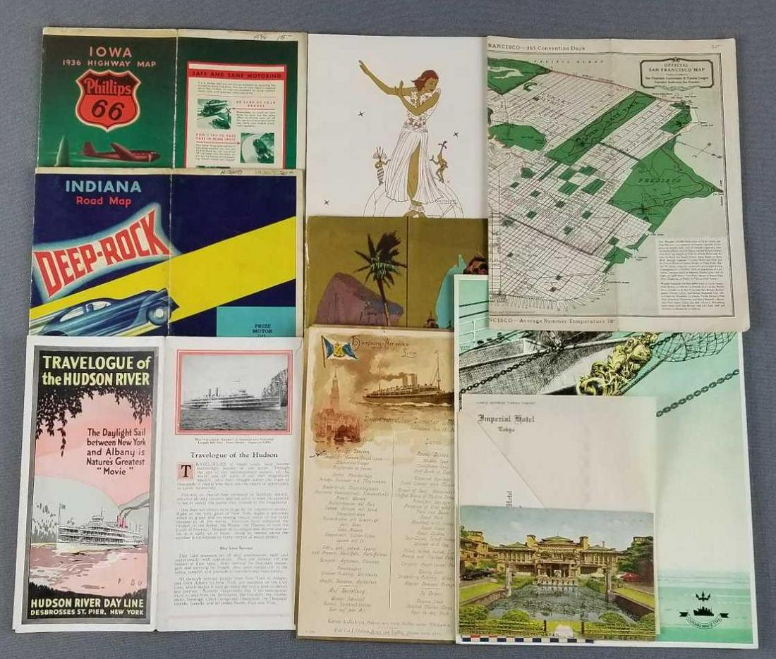 Group of vintage road maps, steamship menus, and more (1 of 5)