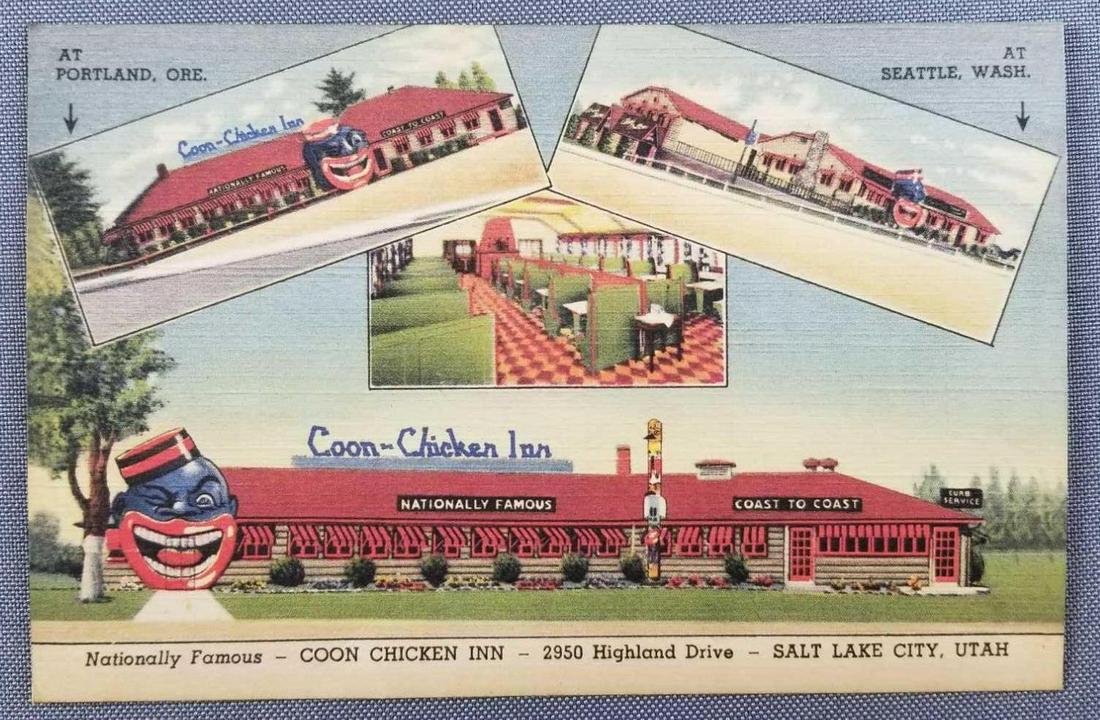 Coon Chicken Inn Black Americana postcard: Unused