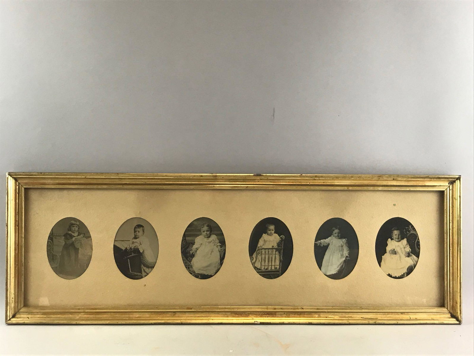 Framed Vintage Photo collage-6 babies: 29.75x9.75 inches