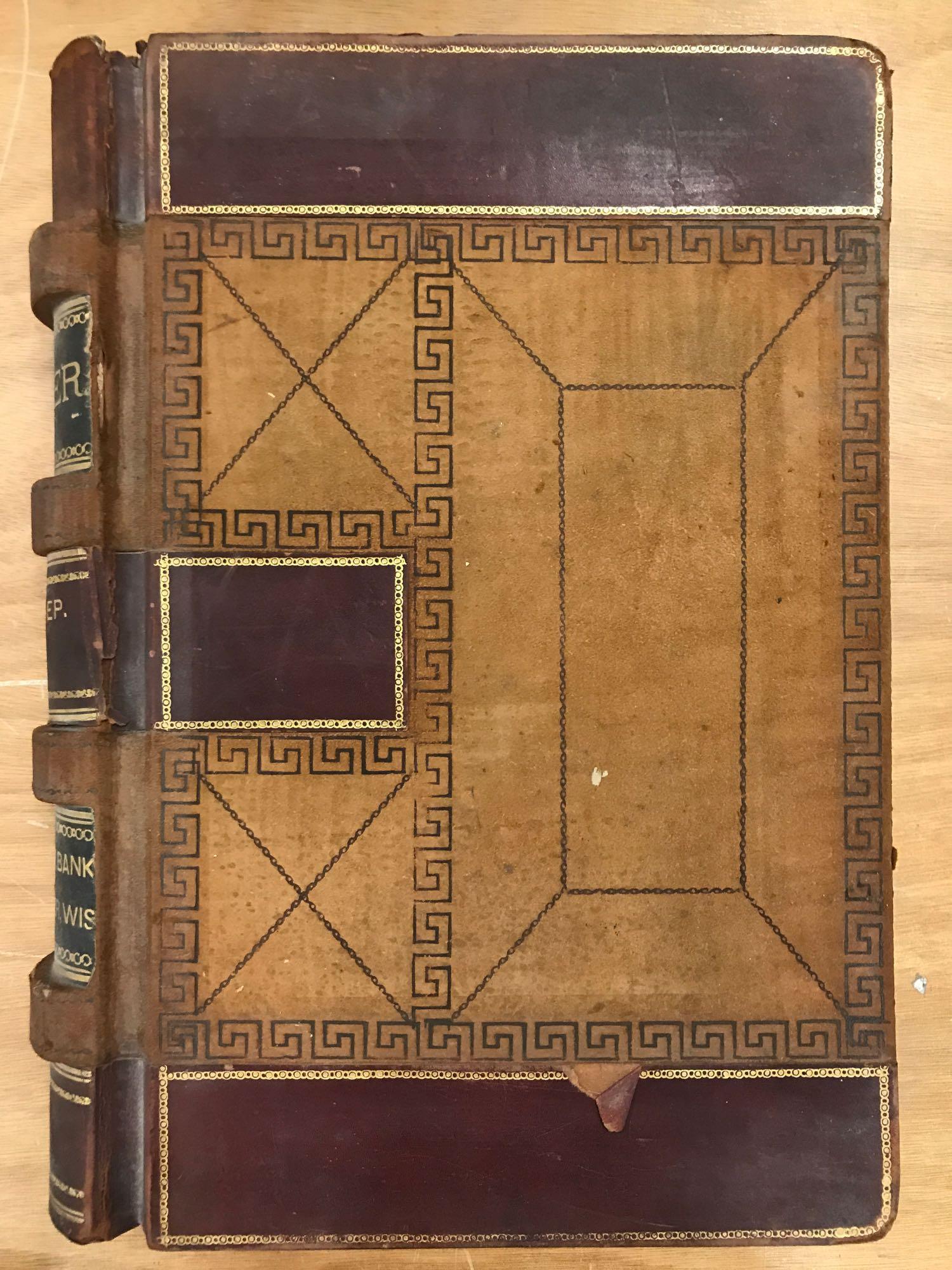 Antique Ledger: Citizens National Bank, Whitewater Wisconsin, c. 1900s, John Morris Company, Chicago. 13x7.5x3 inches