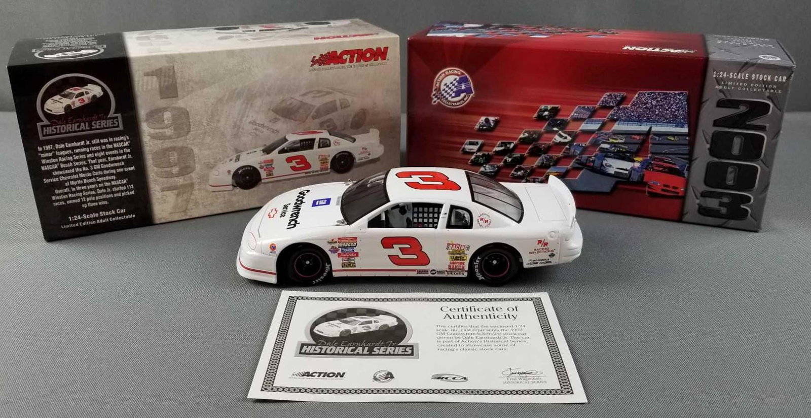 Dale Earnhardt Jr. #3 GM Goodwrench die cast replica: Action racing collectibles, 1:24 scale, limited edition. 1997 Monte Carlo. In original box