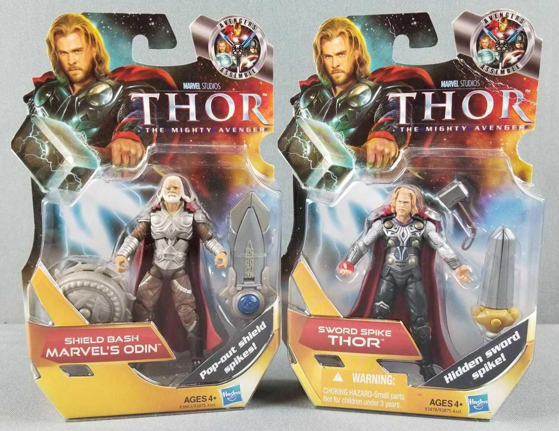 2 Thor Mighty Avenger action figures: Shield bash Odin, Sword spike Thor. 2010 Hasbro. New in original packaging