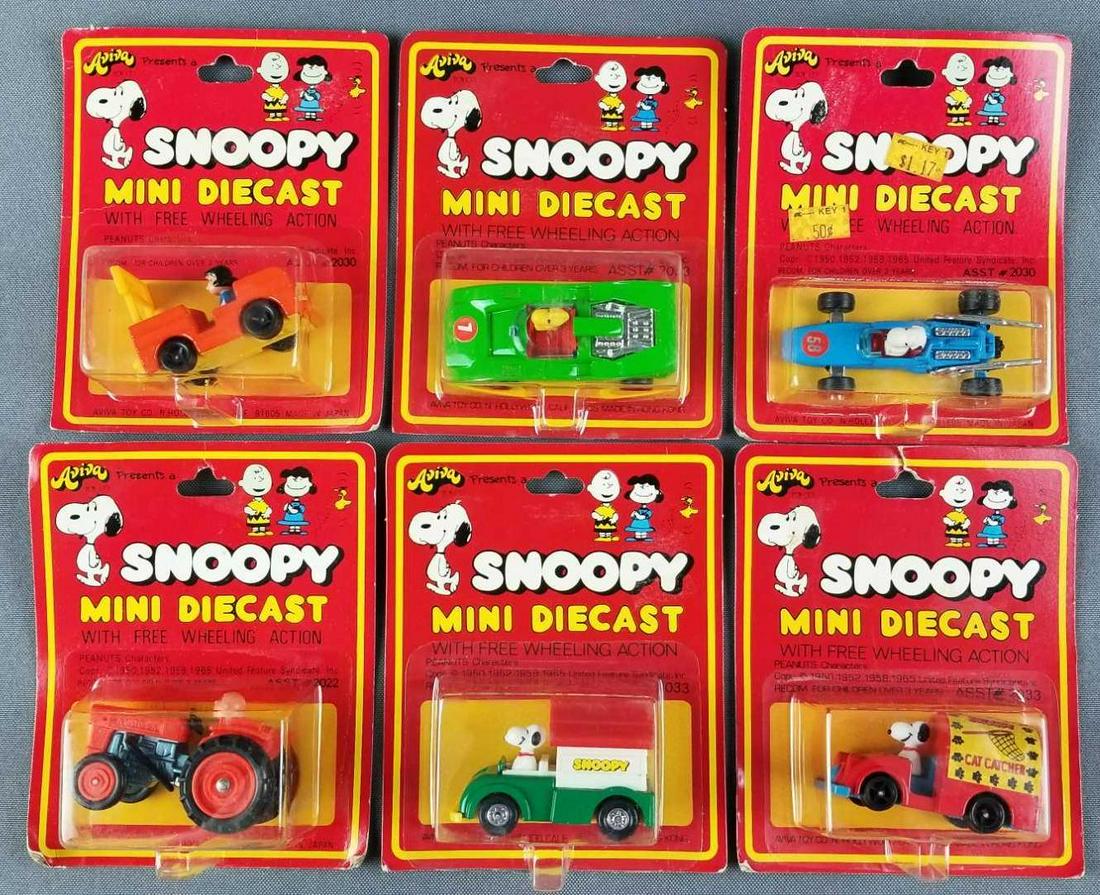 Group Of 6 Vintage Aviva Peanuts Snoopy Die Cast