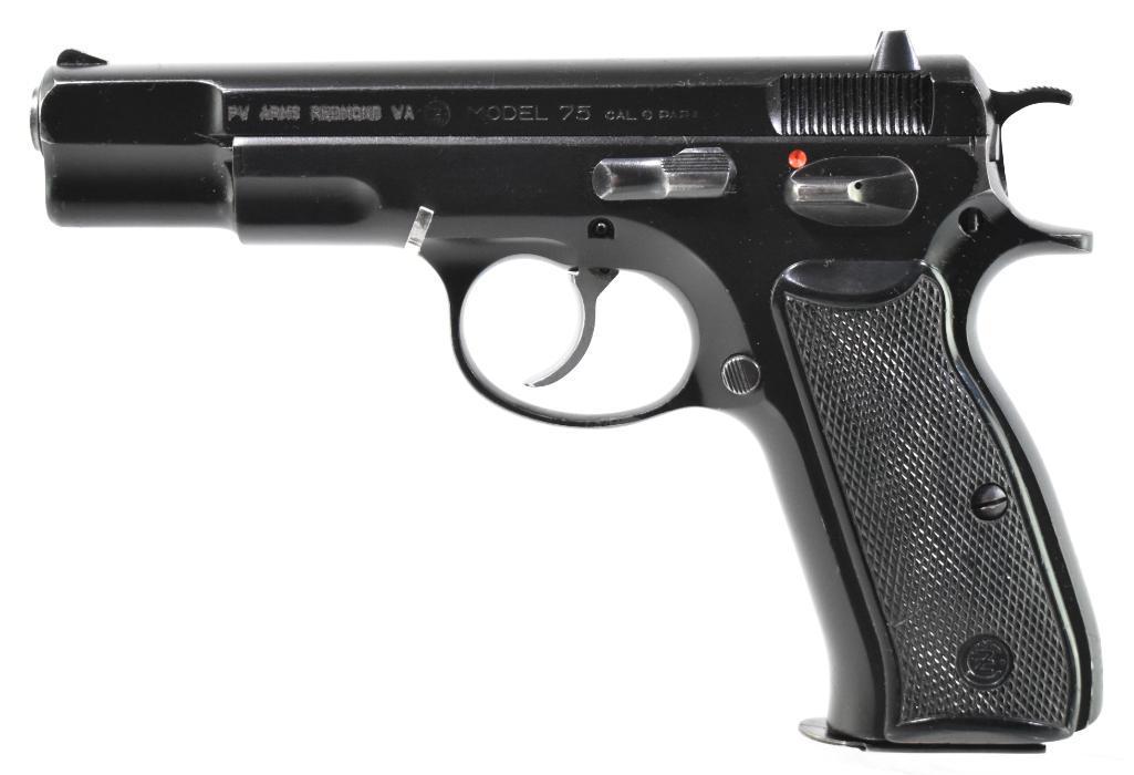 CZ Model 75 9mm Parabellum Semi Auto Pistol with Box: Includes Original Box, New Wolff recoil springs and magasine springs. Nice trigger. Includes 2 Magazines. Serial Number K5440