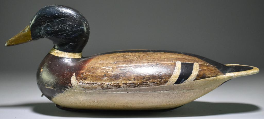 Mallard Drake Duck Decoy by Charles Ruggles: Henry Illinois, with very early repaint by Leopold Koehler of Peru Illinois, Circa 1900's. Very Solid, Total Bill replacement, Paint is second coat, has original weight but has been cleaned. 15 1/2 x 