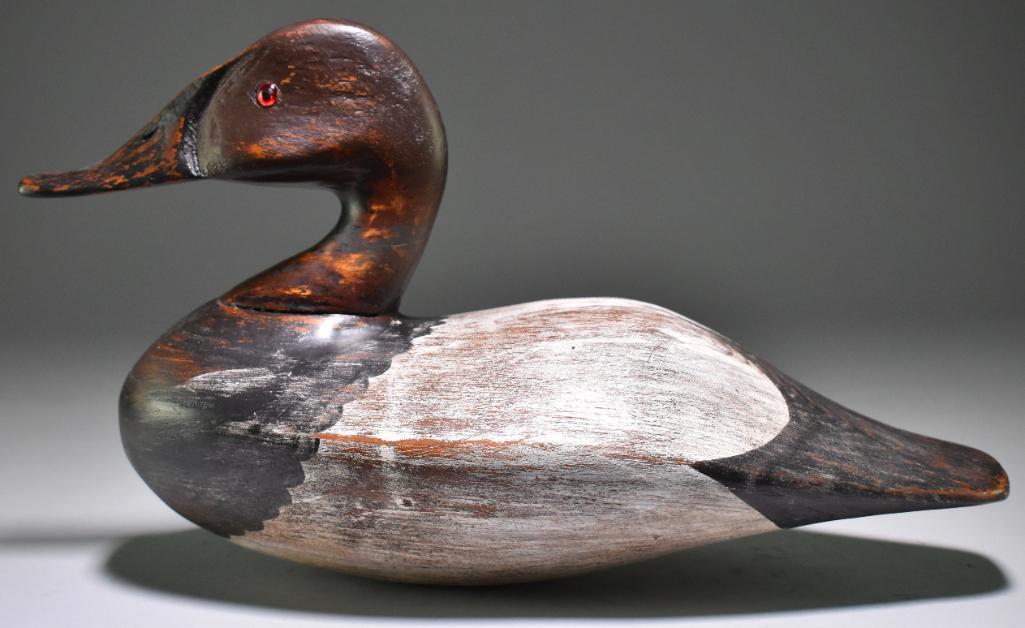 Canvasback Drake Duck Decoy by Charlie Moore: Charlie Moore, Lee Dudley Replica. 13 x 5 1/2 x 7 inches