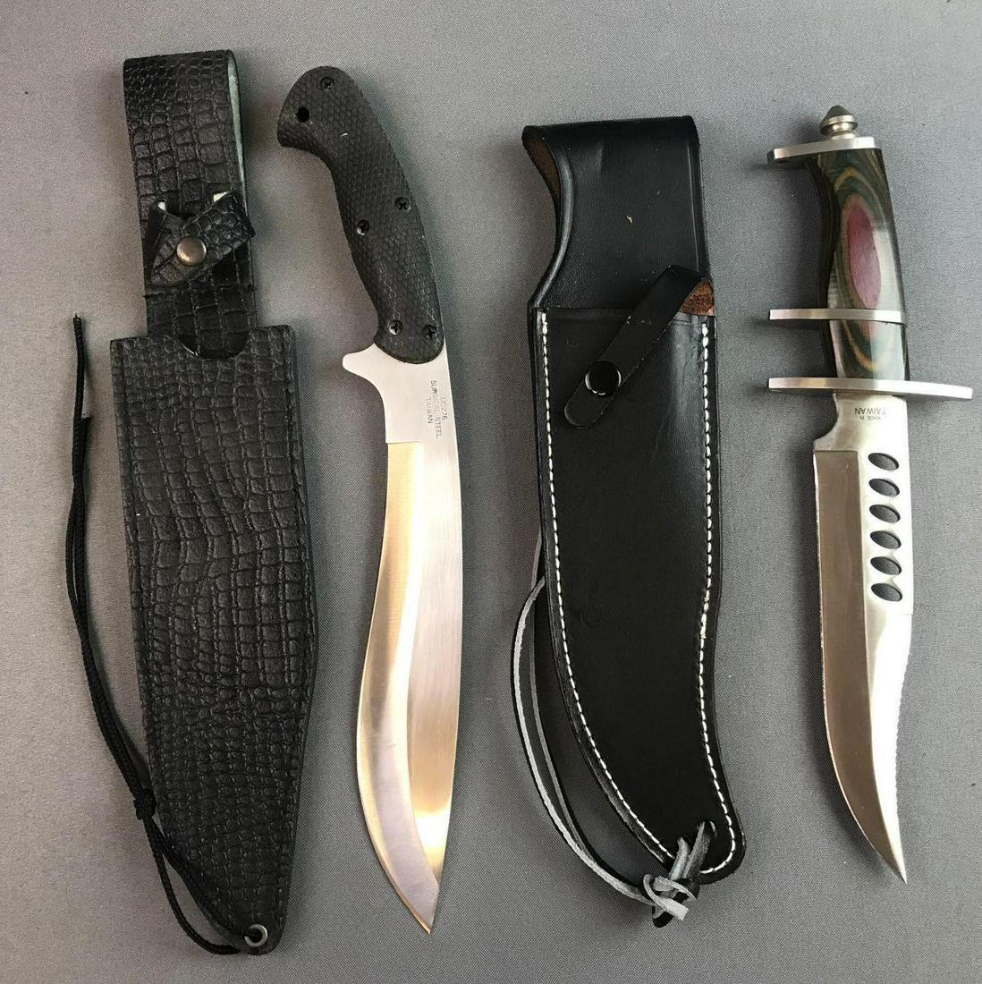 Bushwacker Jungle/ Crocodile Bowie set: Bushwacker Jungle Knife = 14.5 inches total length, Crocodile Bowie II Survivor = 13 inches total length.
