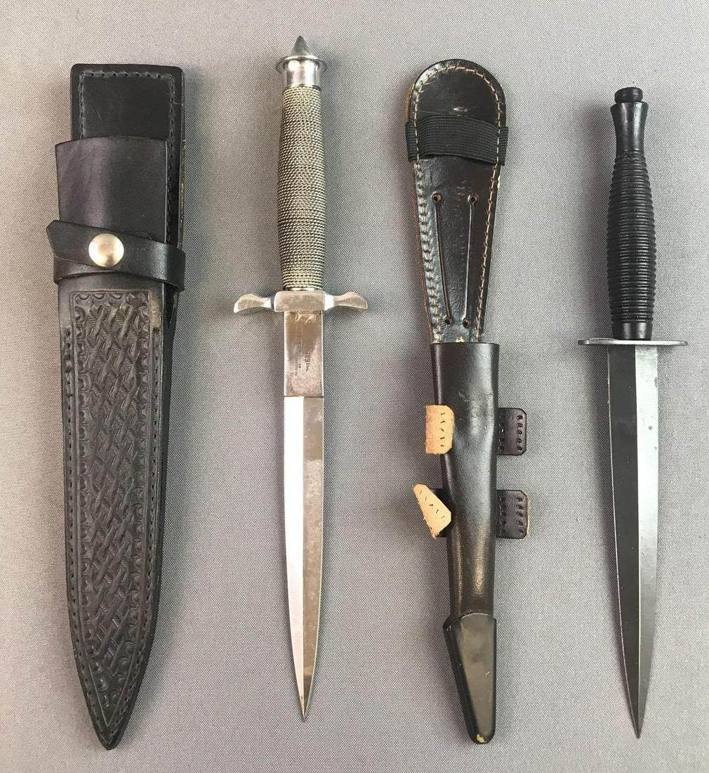 Replica Commando knife/Boot Dagger set: Reproduction British Commando knife = 11.5 inches total length, Silver Shadow Boot Dagger = 12.5 inches total length.